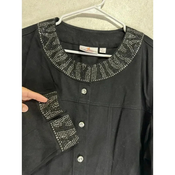 QUACKER FACTORY Black Jacket Rhinestones Button Front SZ 1X Goth Grunge Casual - Picture 6 of 9